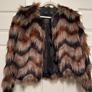 Chevron Faux Fur Jacket